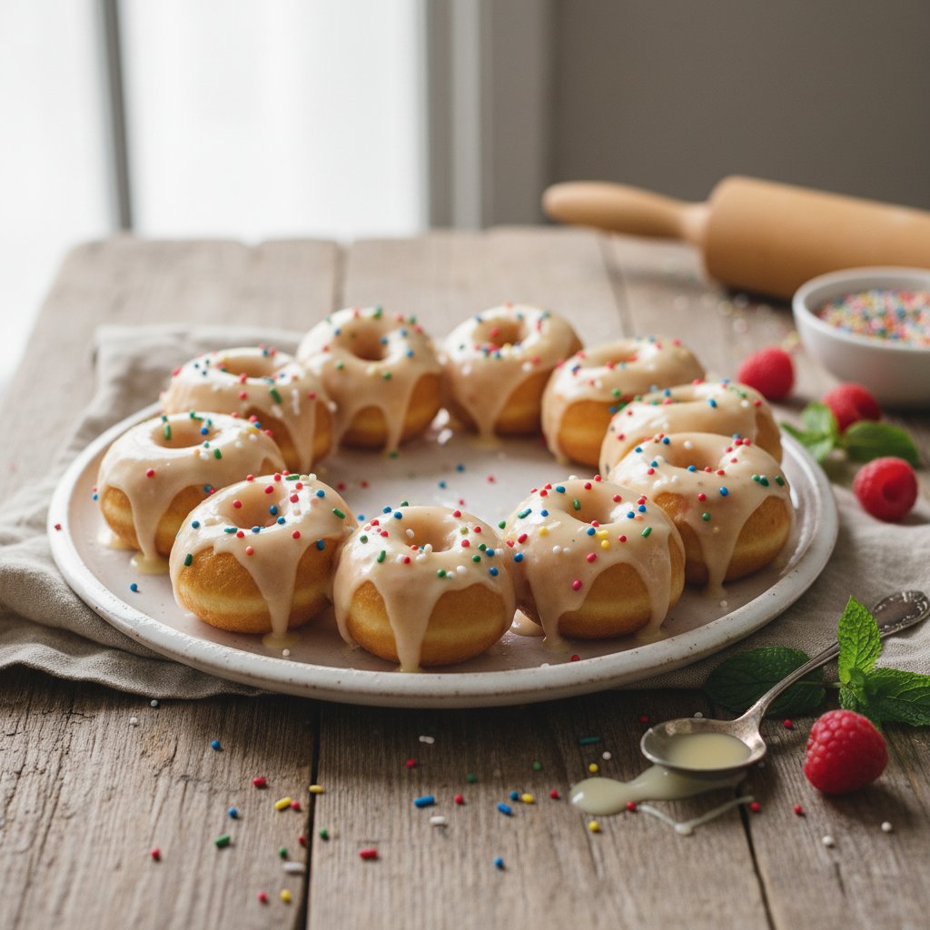 Funfetti Mochi Doughnut Holes with Vanilla Bean Glaze