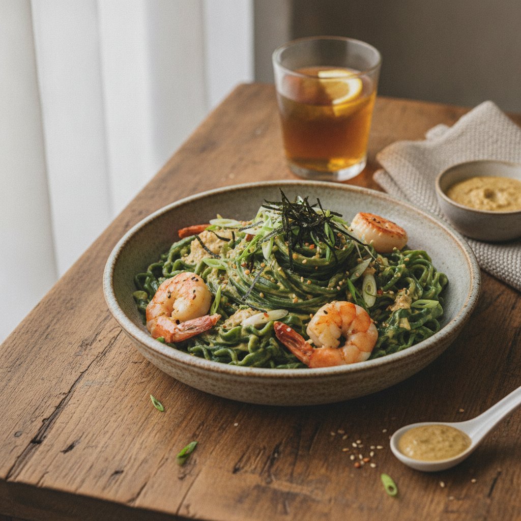 Fusion Seaweed Pasta with Miso-Cream Sauce
