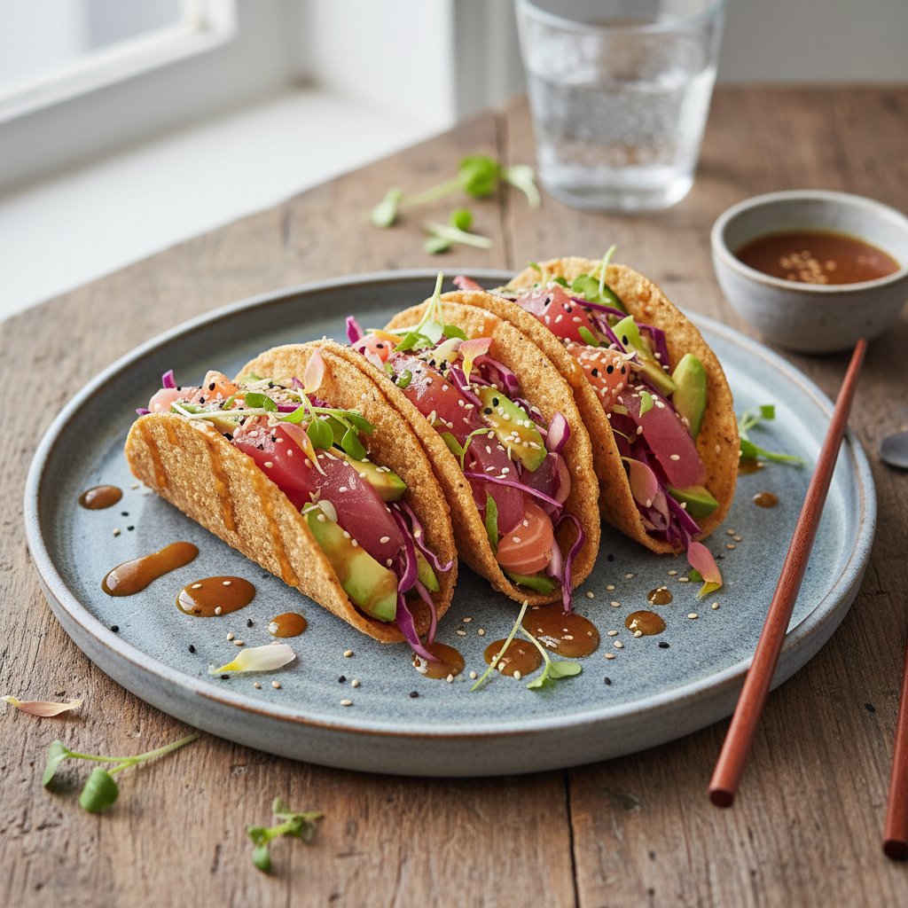 Fusion Sushi Tacos with Wasabi-Ginger Soy Glaze