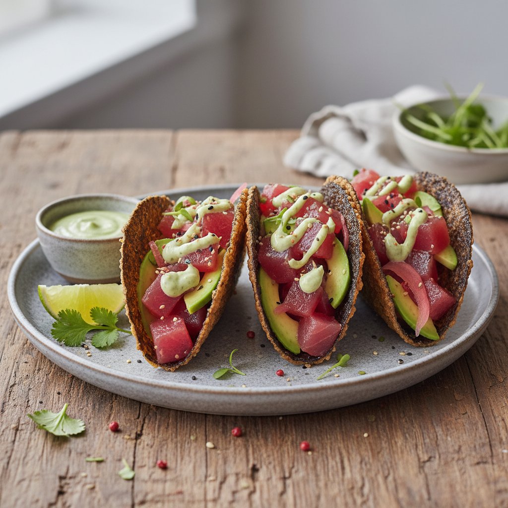 Fusion Sushi Tacos with Wasabi-Lime Aioli