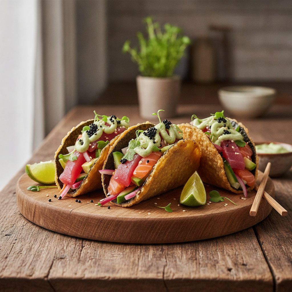 Fusion Sushi Tacos with Wasabi-Lime Crema