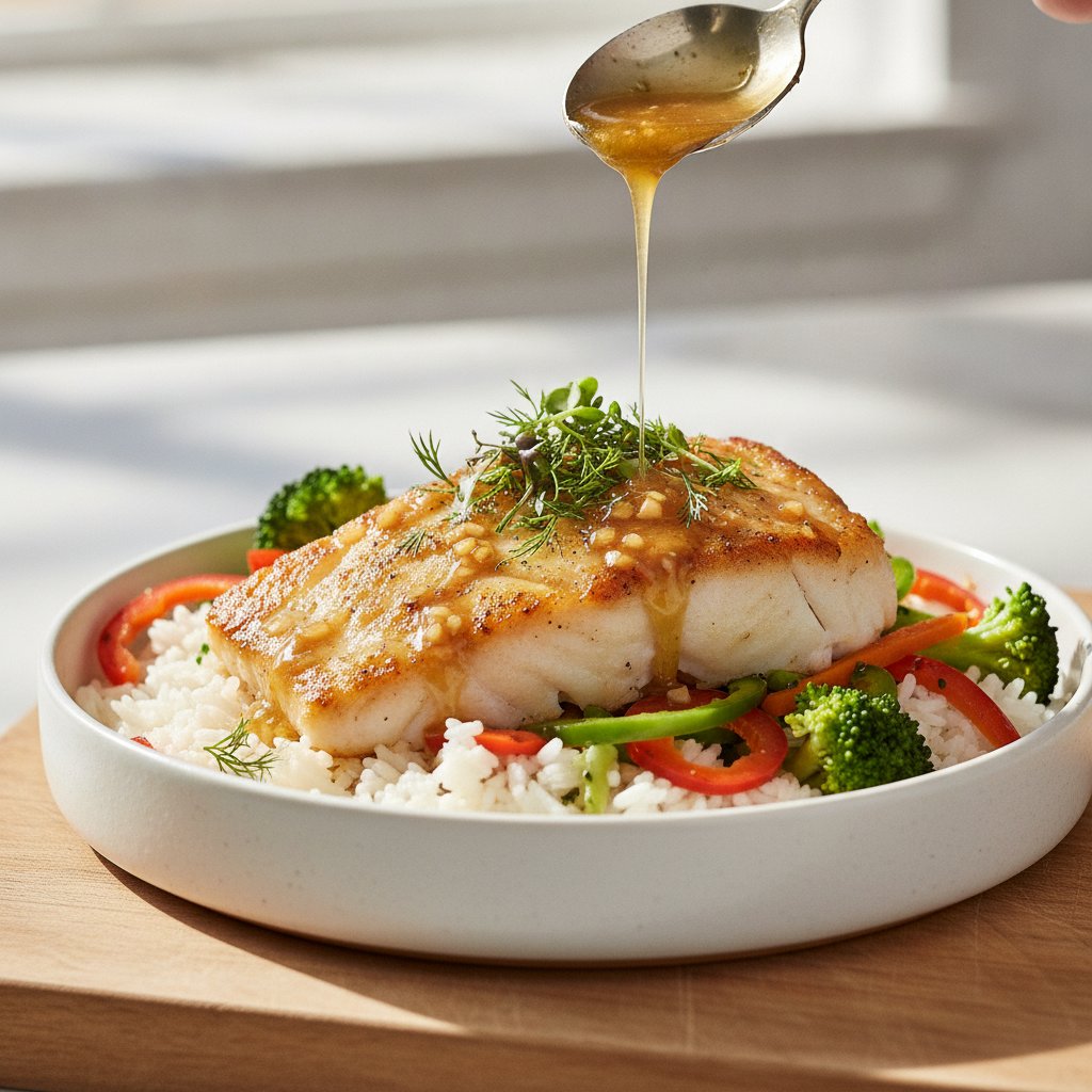 Garlic-Butter Cod Rice Bowl