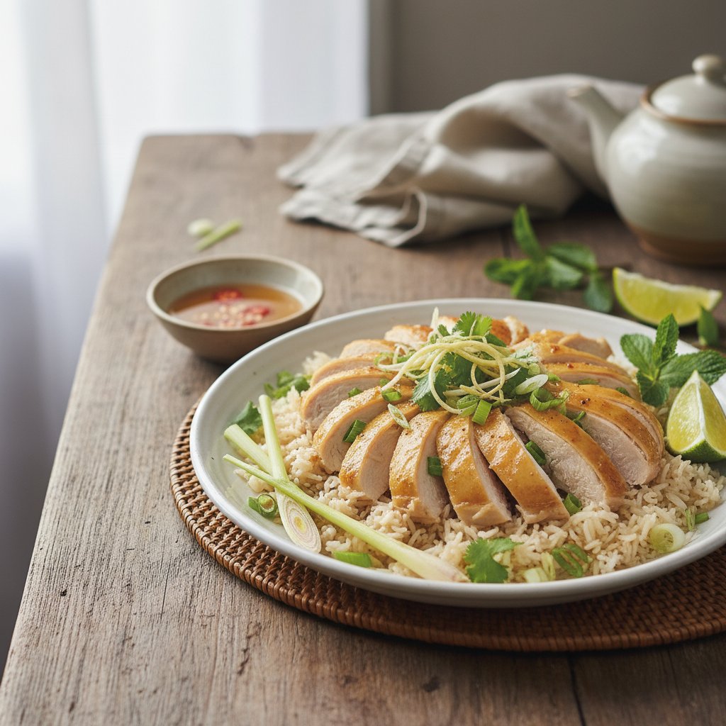 Ginger and Lemongrass Poached Chicken with Rice