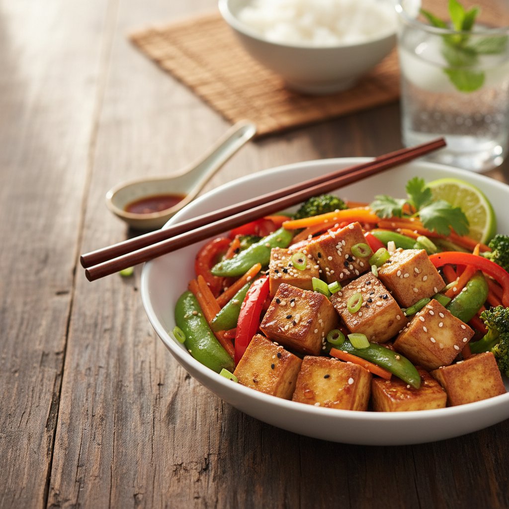 Ginger and Soy Marinated Tofu with Stir-Fry Vegetables