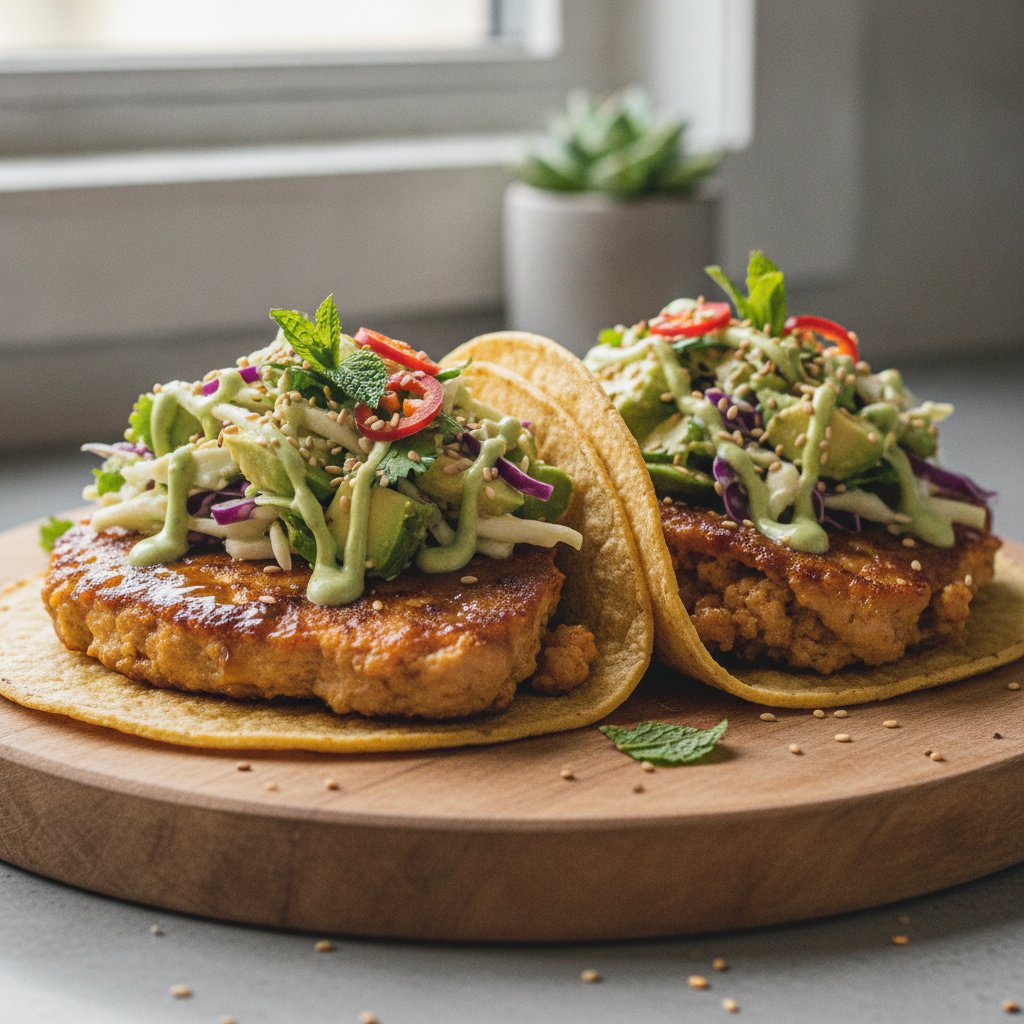 Ginger-Lime Turkey Smash Tacos with Avocado Slaw and Toasted Sesame
