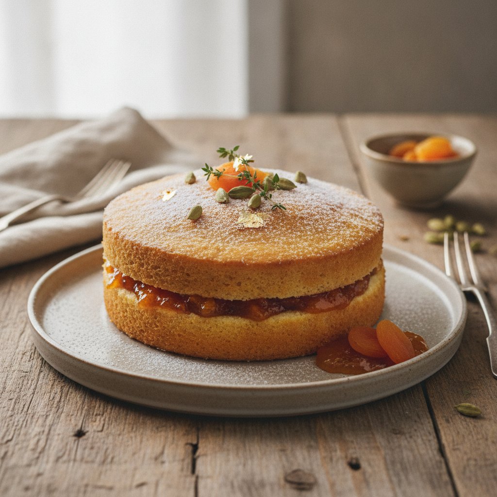 Golden Cardamom Victorian Sponge with Apricot Preserve