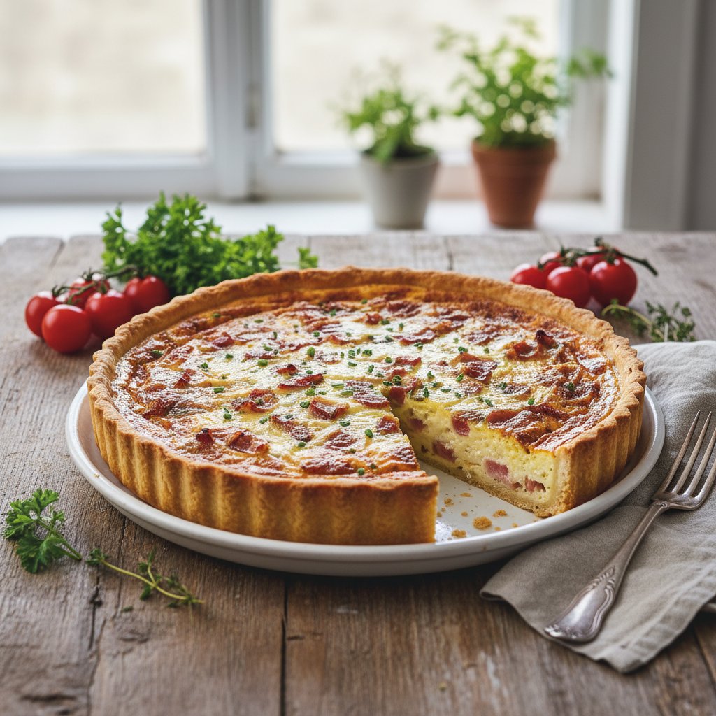 Golden French Quiche Lorraine with Gruyère