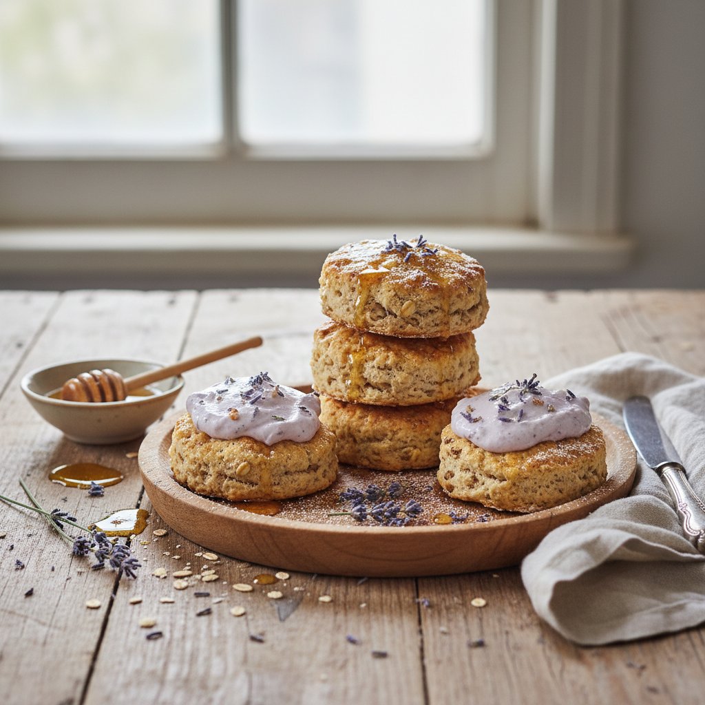 Golden Honey Oat Scones with Lavender Cream