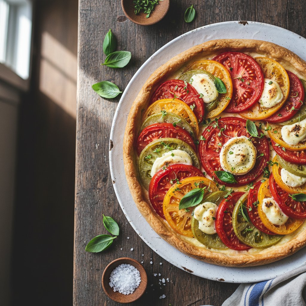 Harvest Heirloom Tomato and Basil Tart with Creamy Goat Cheese