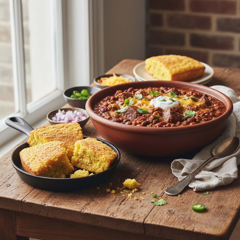 Hearty American Beef Chili with Cornbread