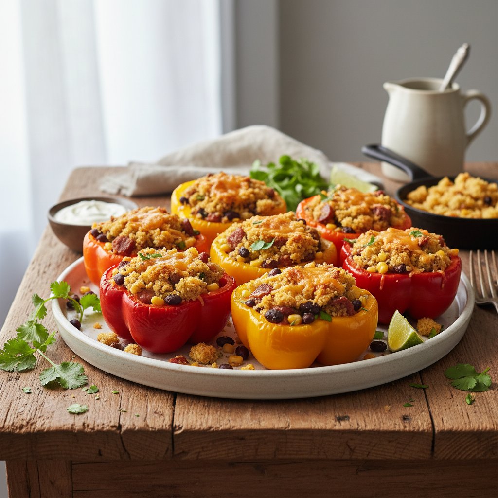Hearty American Cornbread-Stuffed Bell Peppers