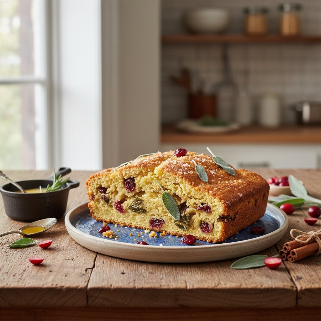 Hearty American Cornbread Stuffed with Sage and Cranberry