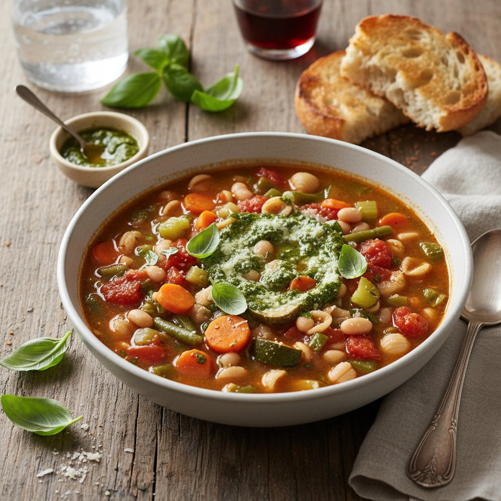 Hearty Italian Minestrone Soup with Basil Pesto