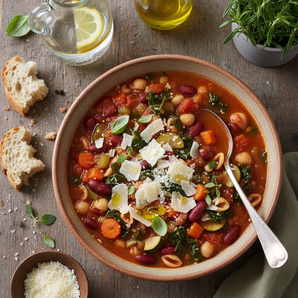 Hearty Italian Minestrone Soup with Parmesan