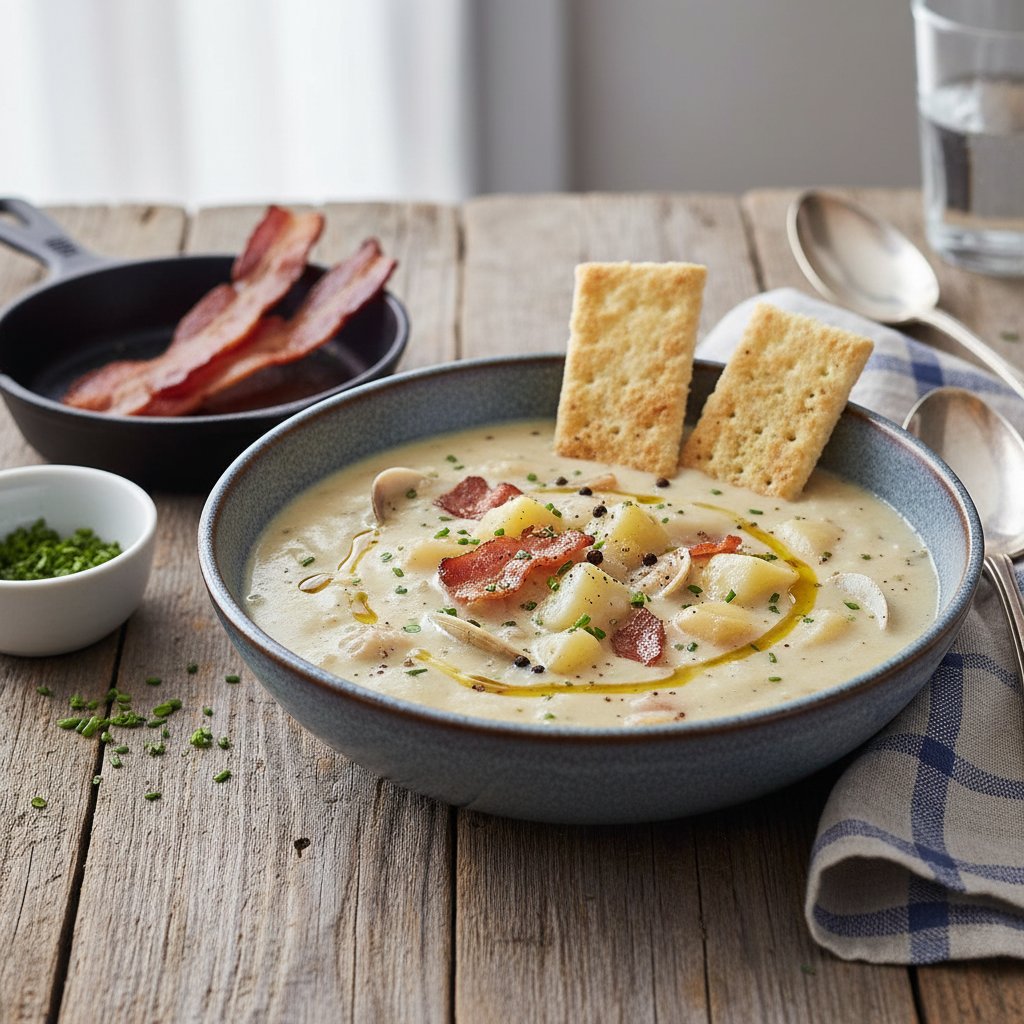 Hearty New England Clam Chowder with Smoky Bacon