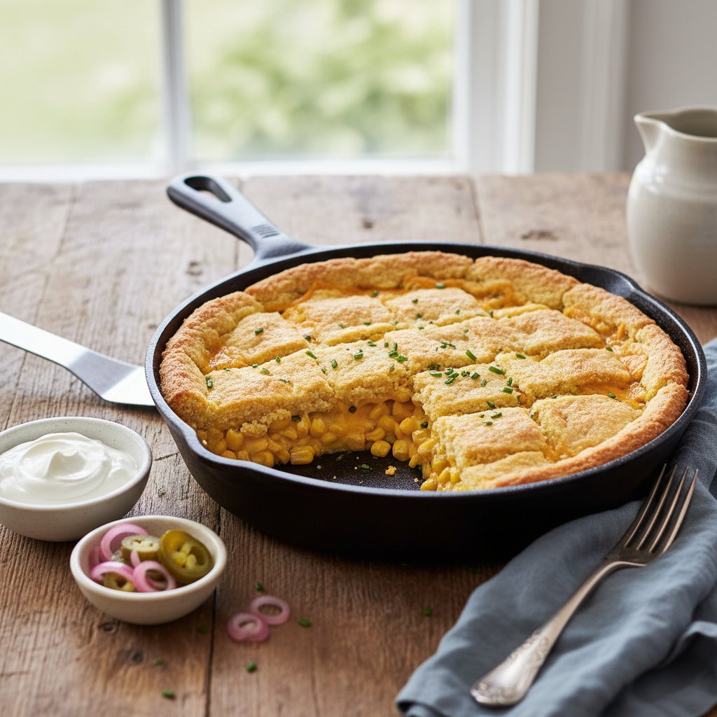 Hearty Wisconsin Cheddar and Cornbread Skillet Pie