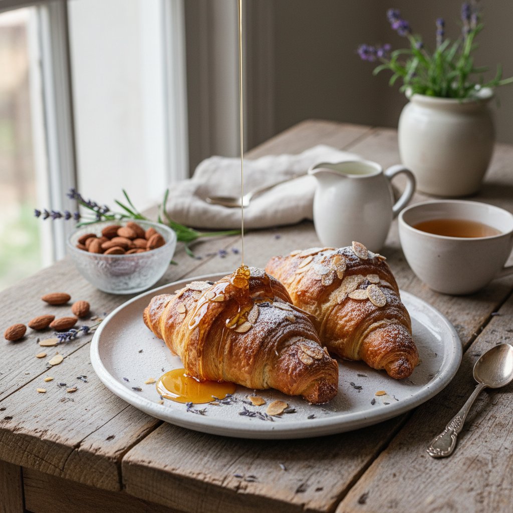 Honey-Glazed Almond Croissants with Lavender