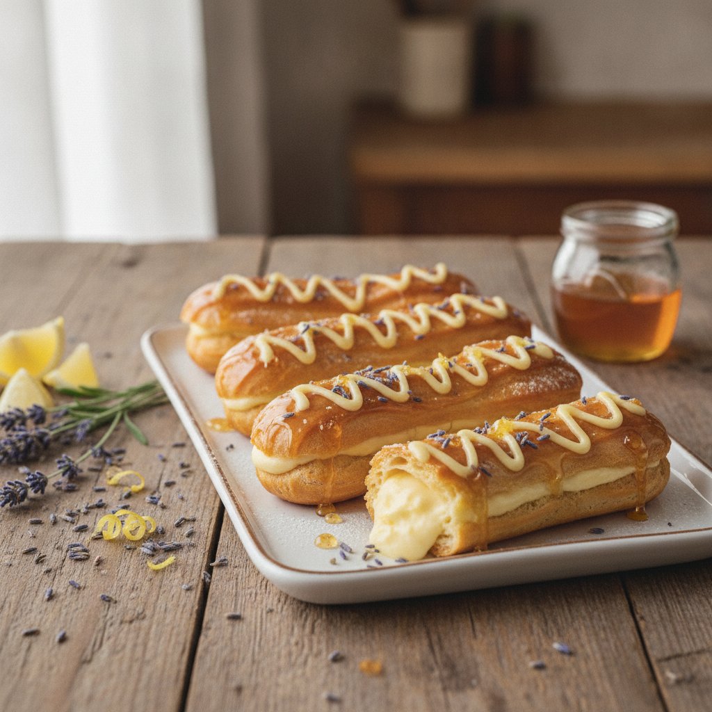 Honey-Lavender Éclairs with Lemon Cream Filling