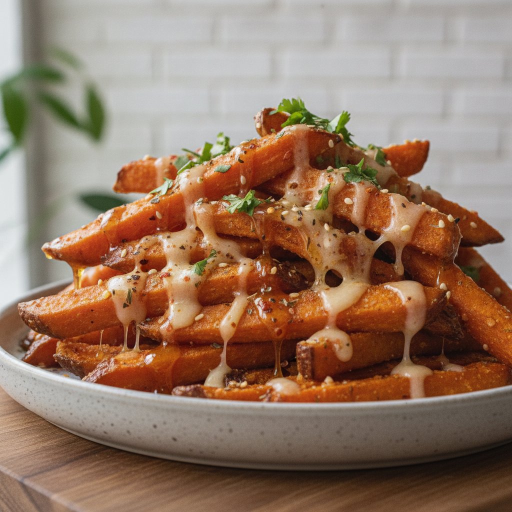 Hot Honey-Spiced Parmesan Sweet Potato Fries