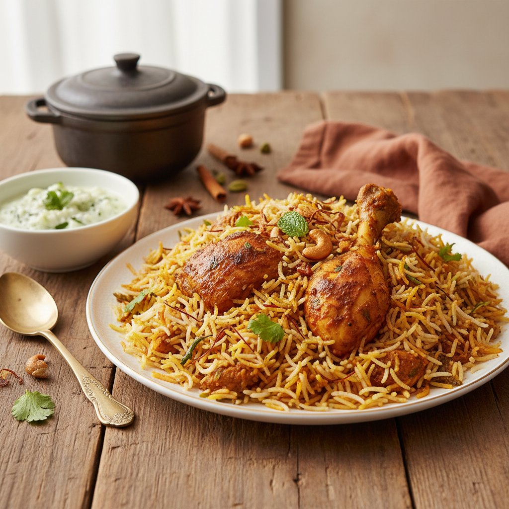 Indian Biryani Rice with Chicken and Saffron