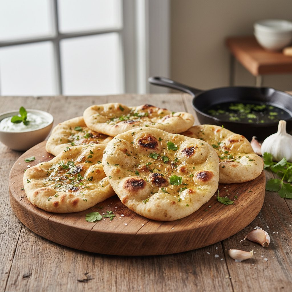 Indian Naan Bread with Garlic and Cilantro