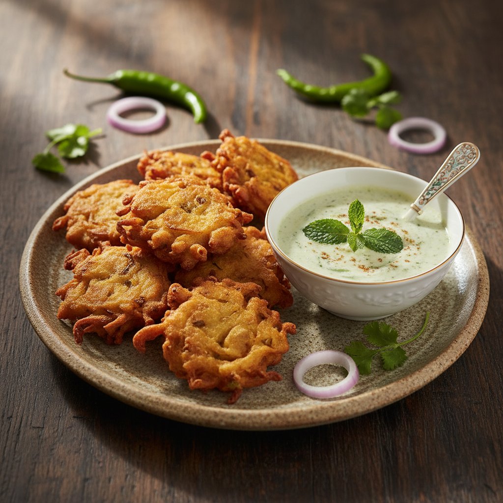 Indian Onion Bhajis with Mint Raita