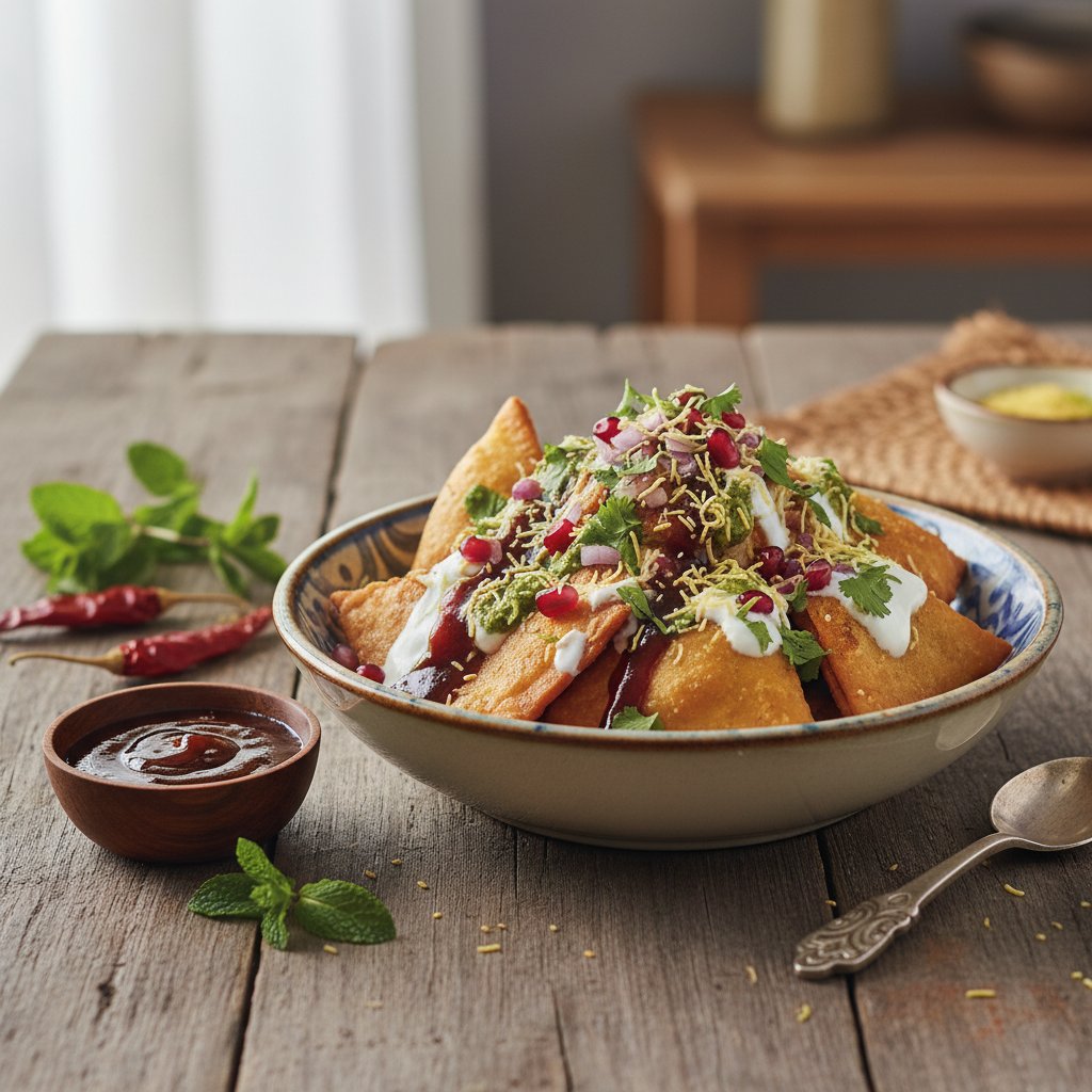 Indian Samosa Chaat with Tamarind Chutney