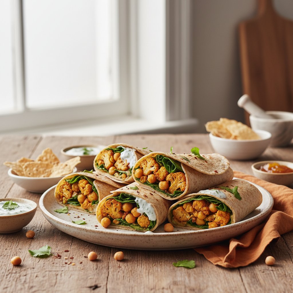 Indian Spiced Cauliflower and Chickpea Wraps