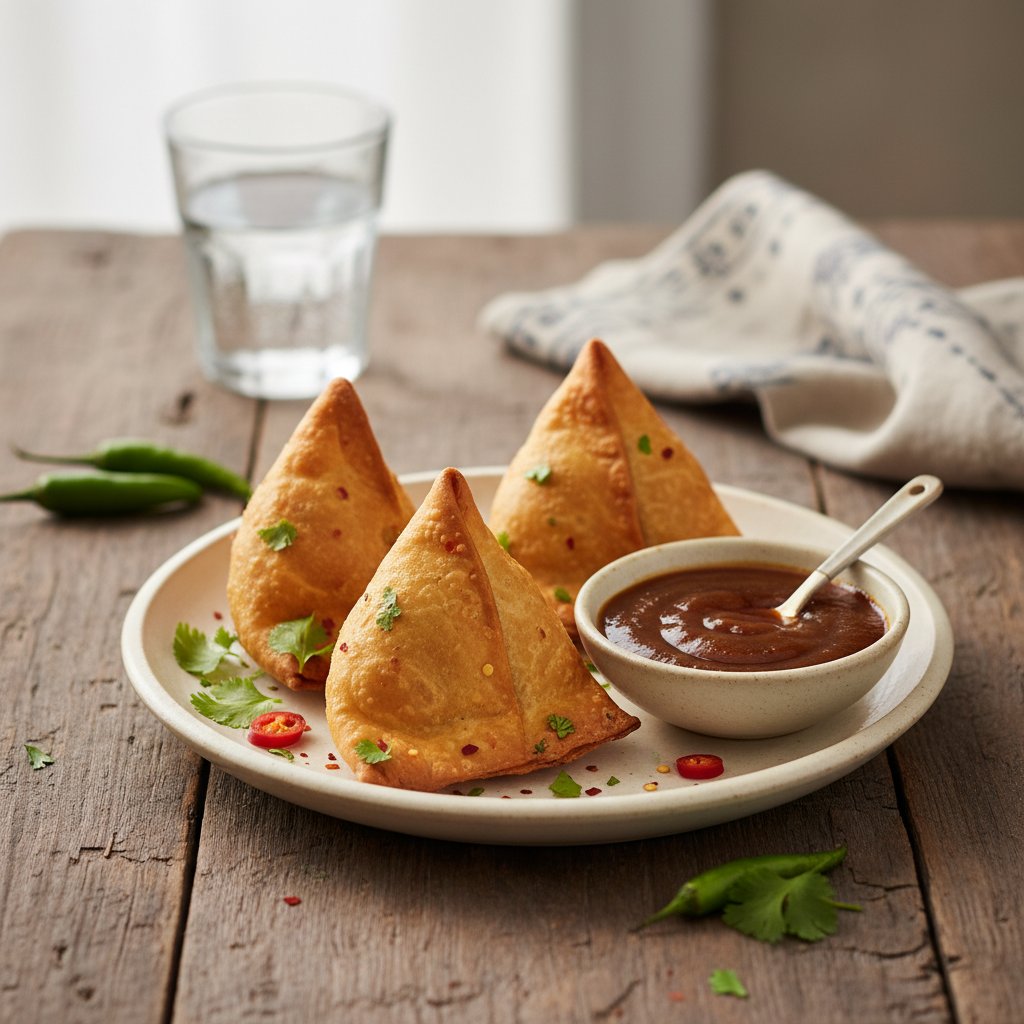 Indian Spicy Potato Samosas with Tamarind Chutney