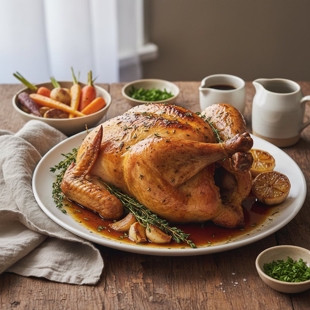 Indulgent Lemon-Herb Roasted Chicken with Garlic-Thyme Jus