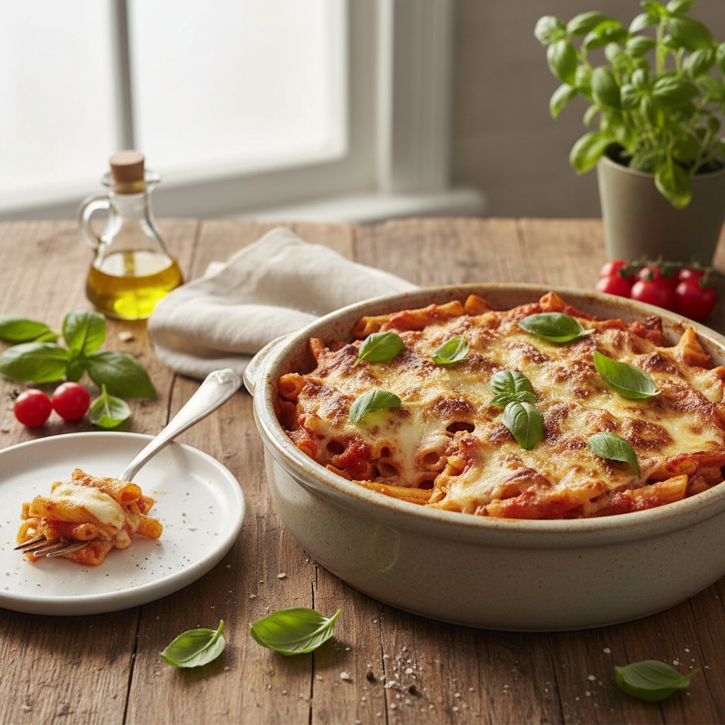 Italian Baked Ziti with Mozzarella and Basil