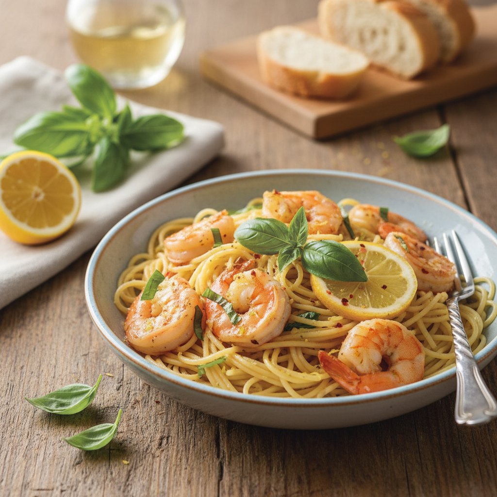 Italian Lemon Basil Shrimp Scampi with Angel Hair Pasta