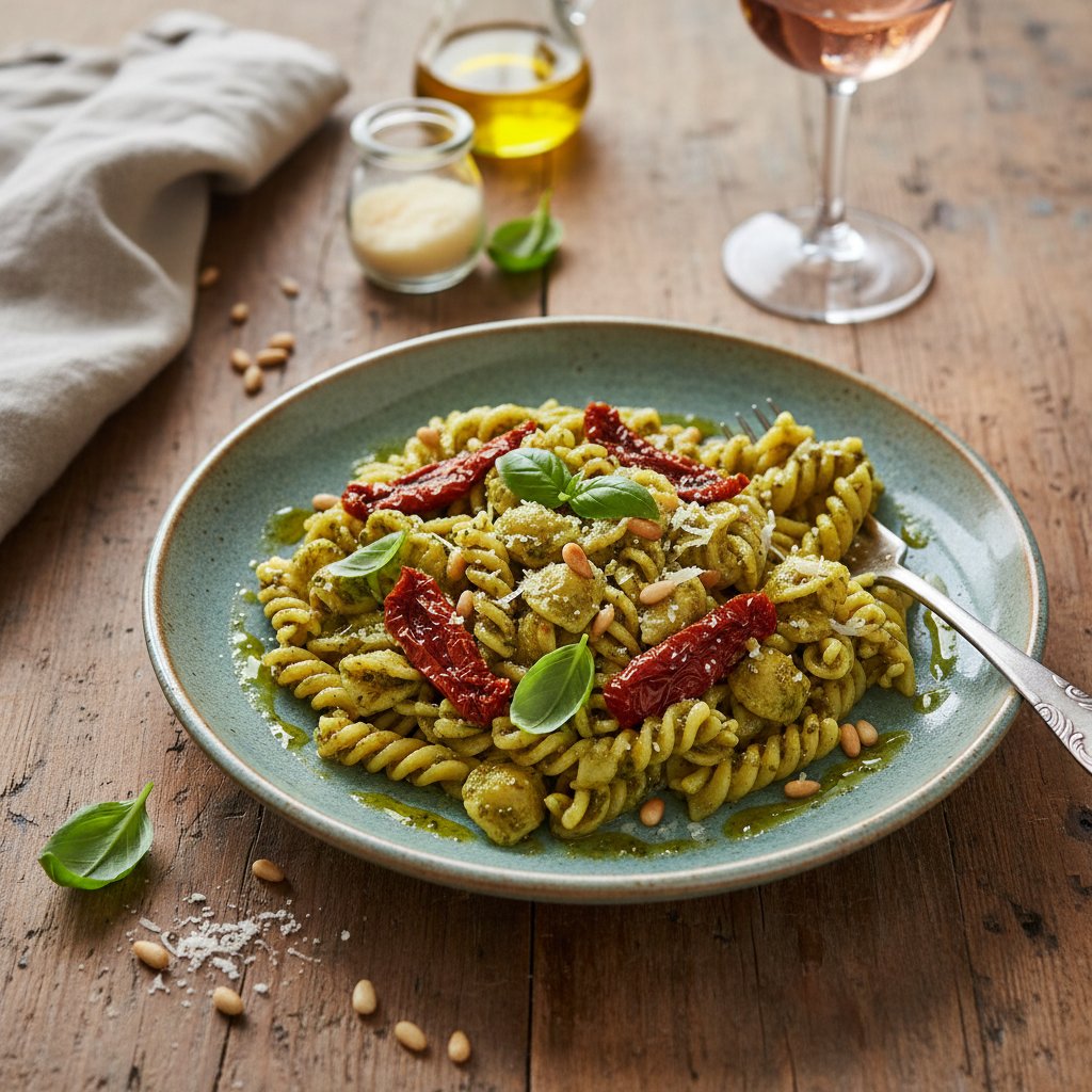 Italian Pesto Pasta with Sun-Dried Tomatoes