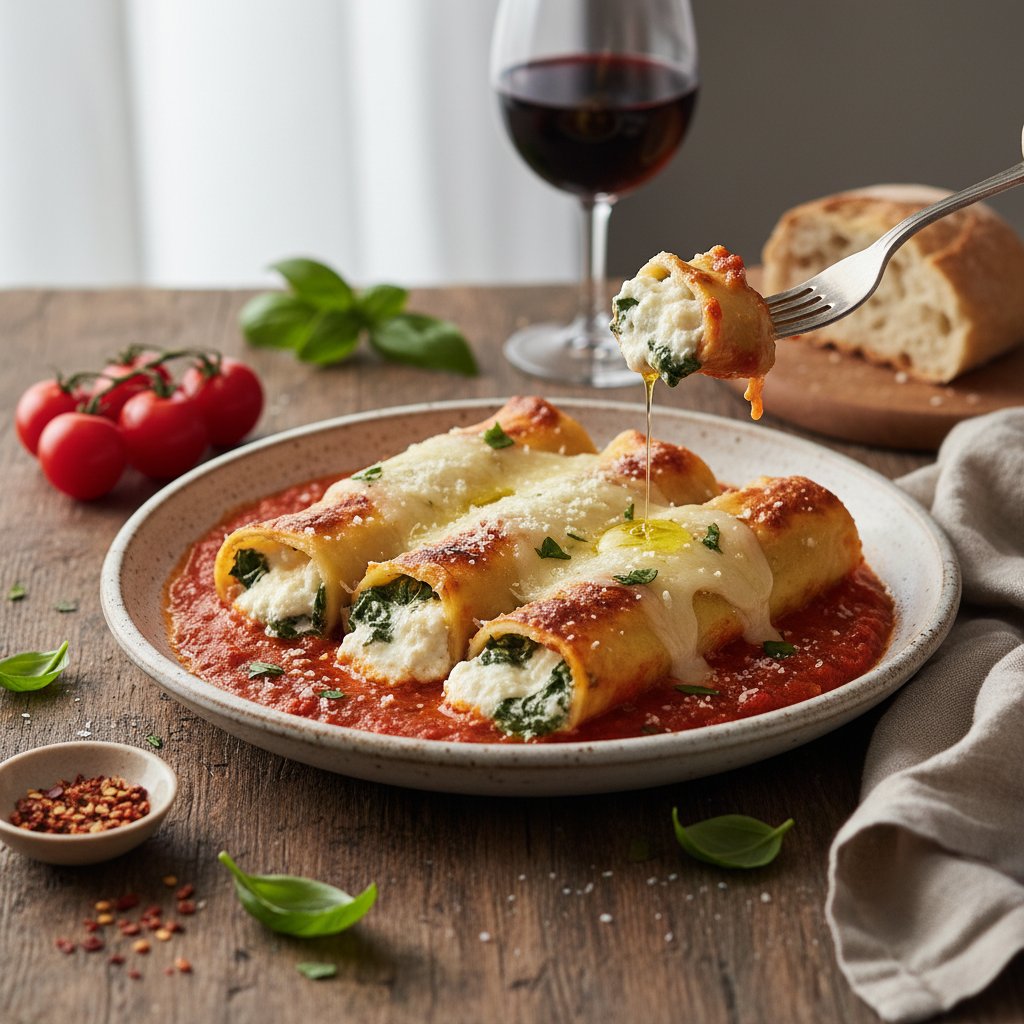 Italian Ricotta and Spinach Stuffed Manicotti