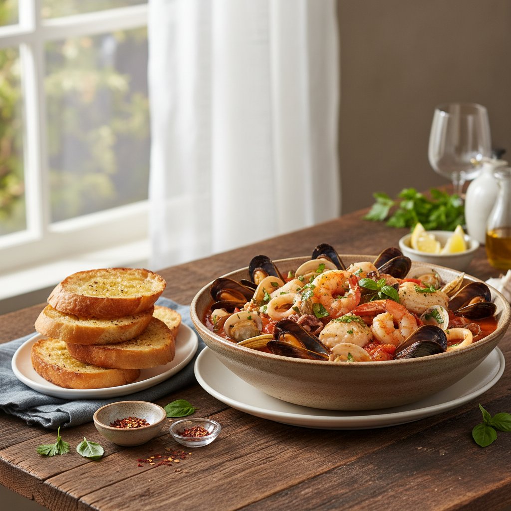 Italian Seafood Cioppino with Garlic Bread