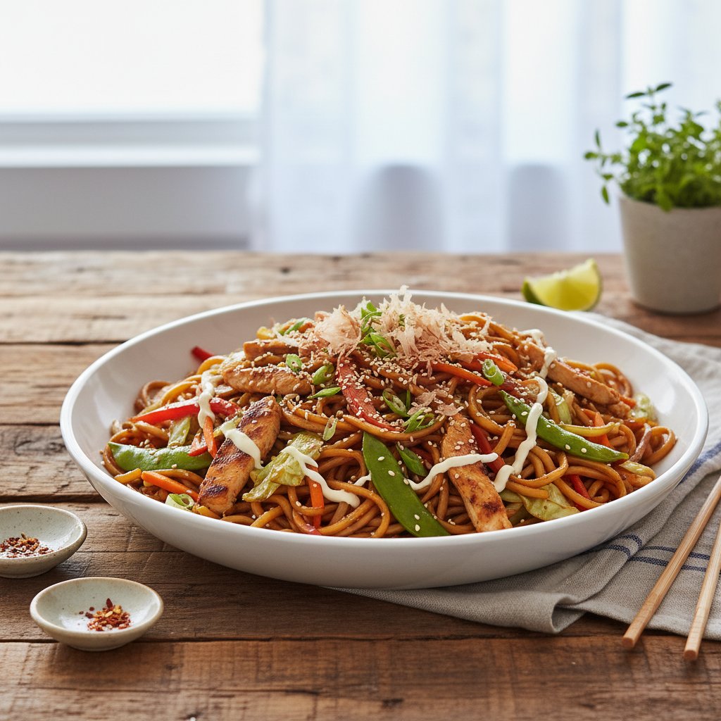 Japanese Chicken Yakisoba with Vegetables