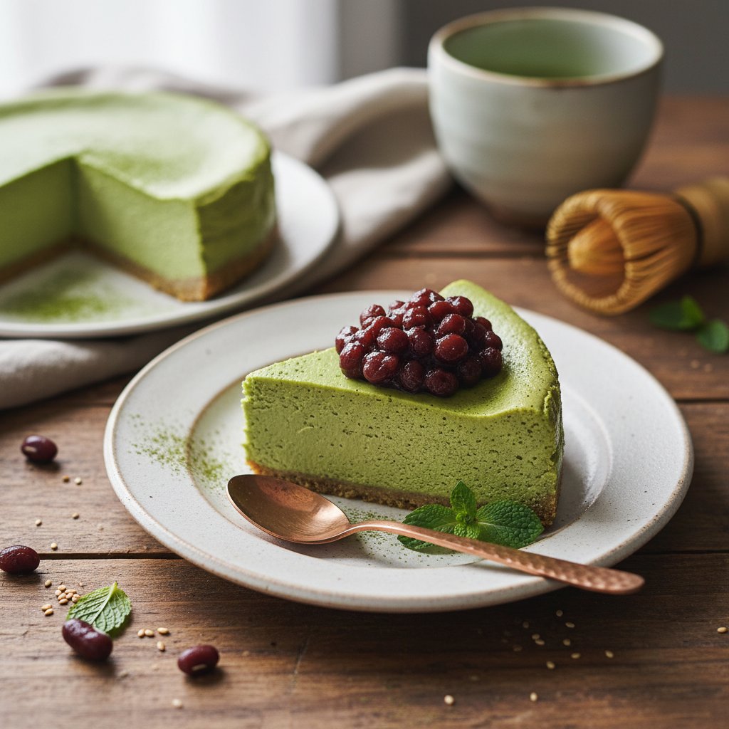 Japanese Matcha Cheesecake with Red Bean