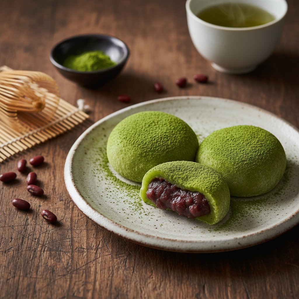 Japanese Matcha Mochi with Red Bean Filling