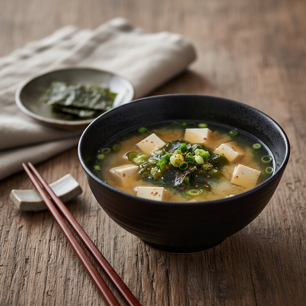 Japanese Miso Soup with Tofu and Seaweed