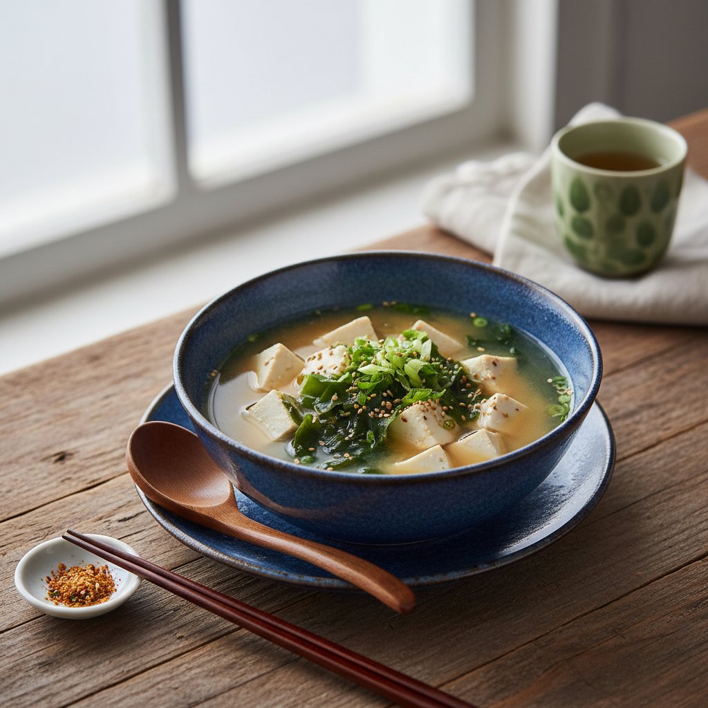 Japanese Miso Soup with Wakame and Tofu