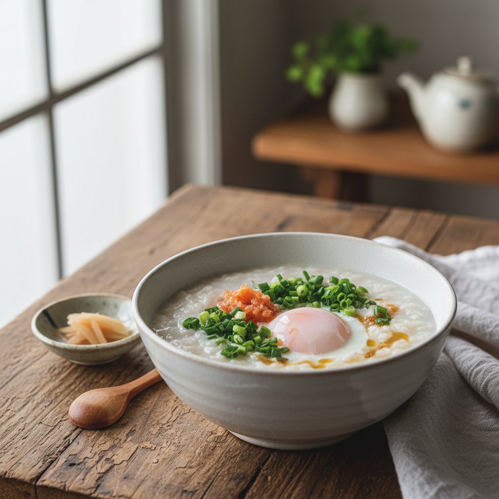Japanese Sake-Infused Breakfast Rice Porridge with Scallions