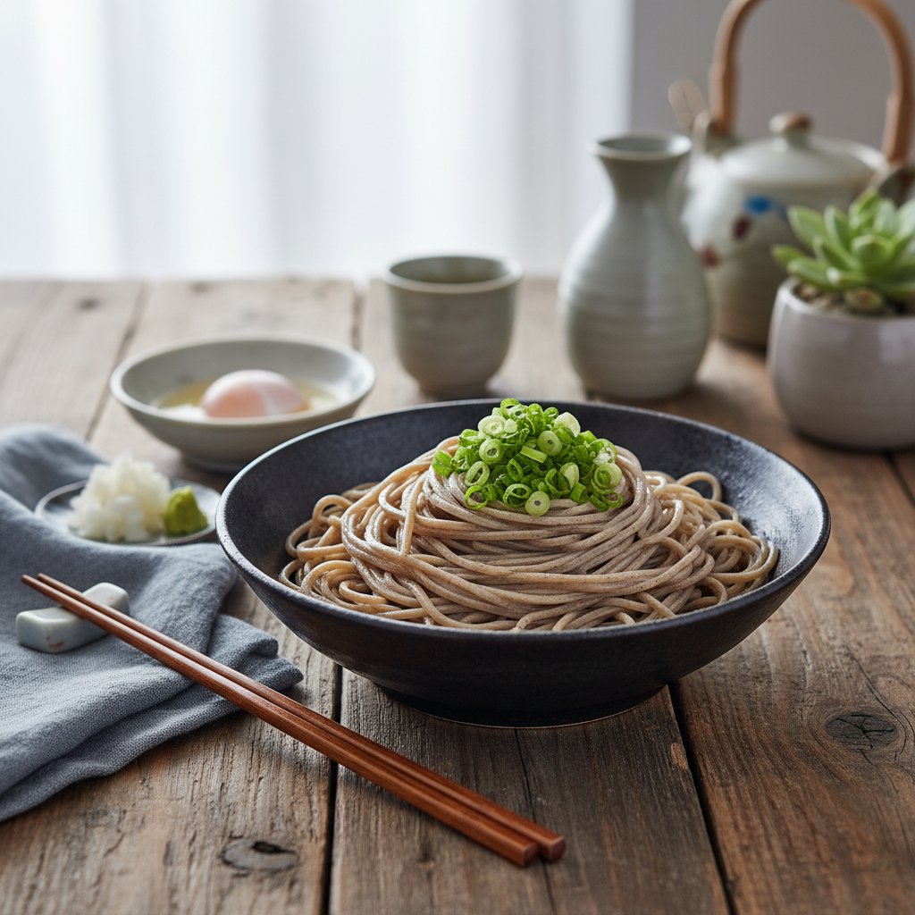 Japanese Soba Noodles with Green Onions