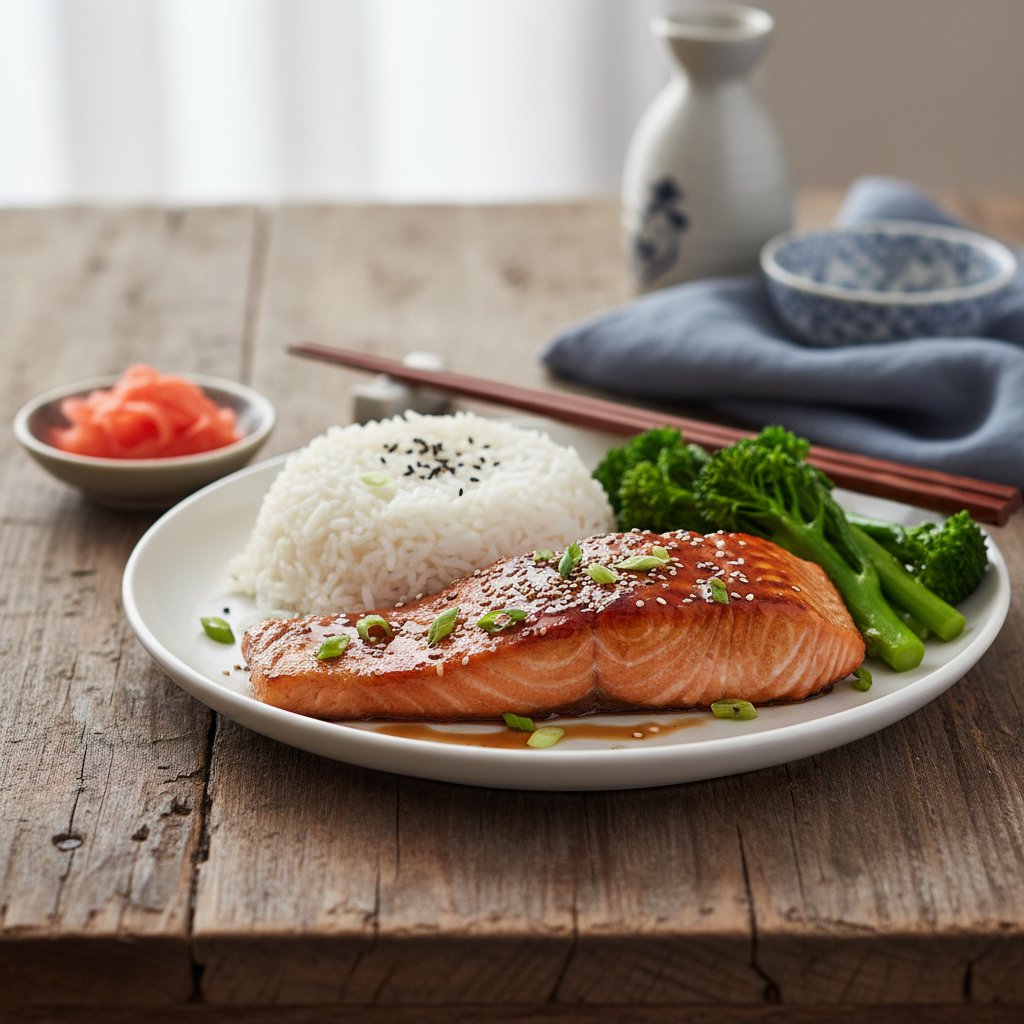 Japanese Teriyaki Salmon with Steamed Rice