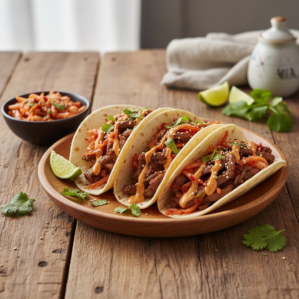Korean Bulgogi Beef Tacos with Kimchi Slaw
