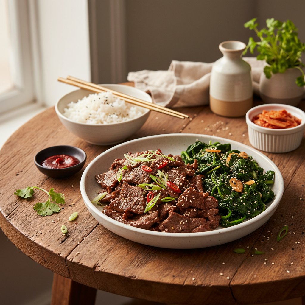 Korean Bulgogi Beef with Sesame Spinach