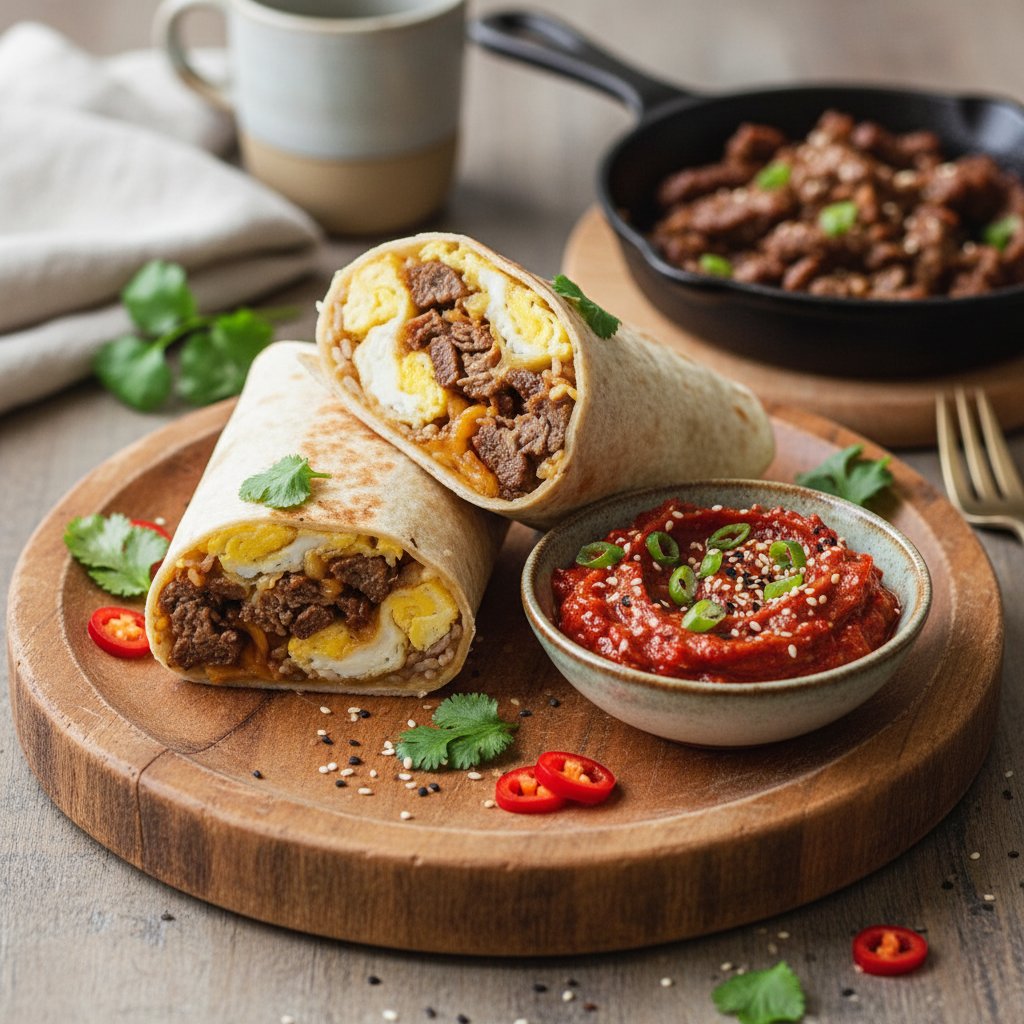 Korean Bulgogi Breakfast Burritos with Kimchi Salsa