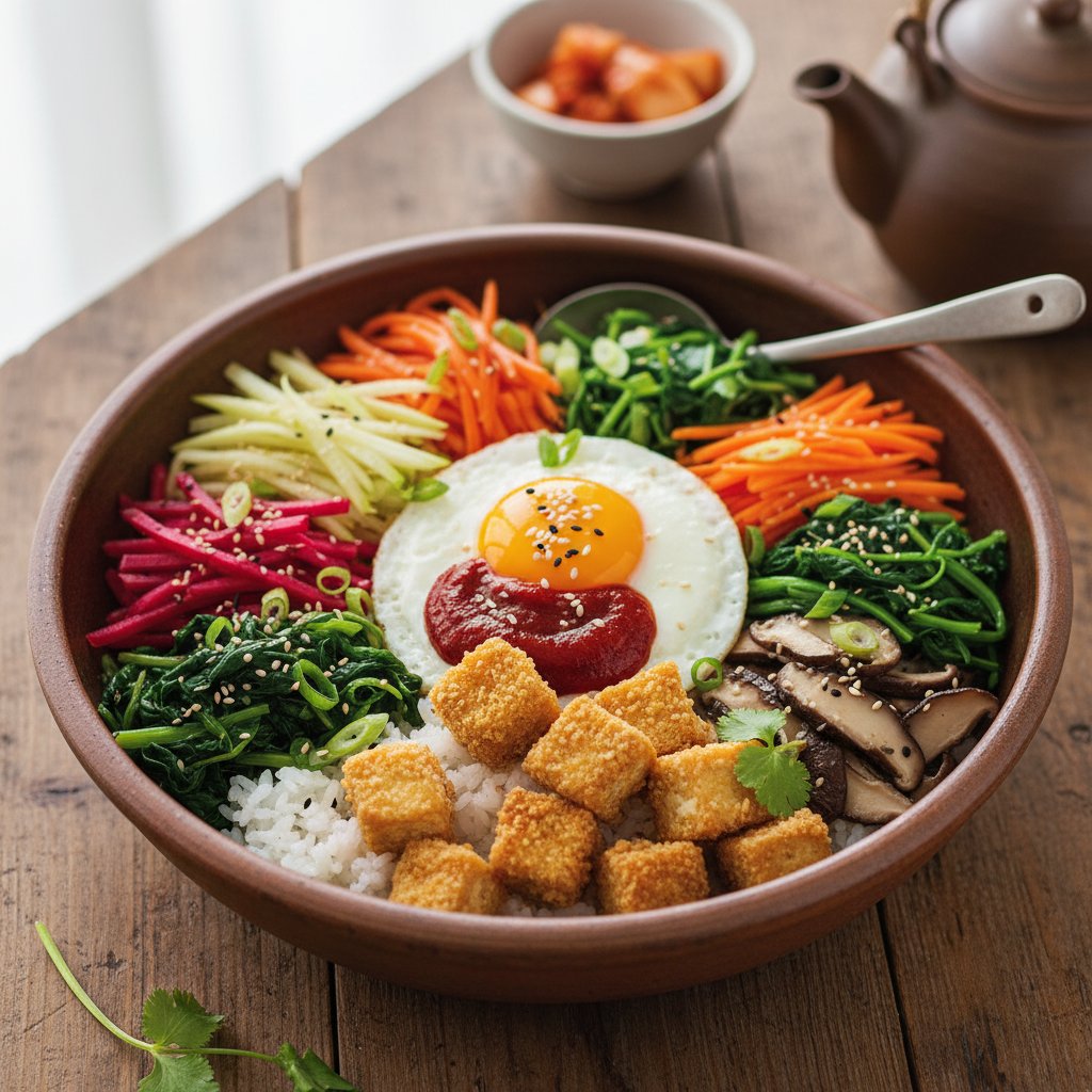 Korean Crispy Tofu Bibimbap with Gochujang