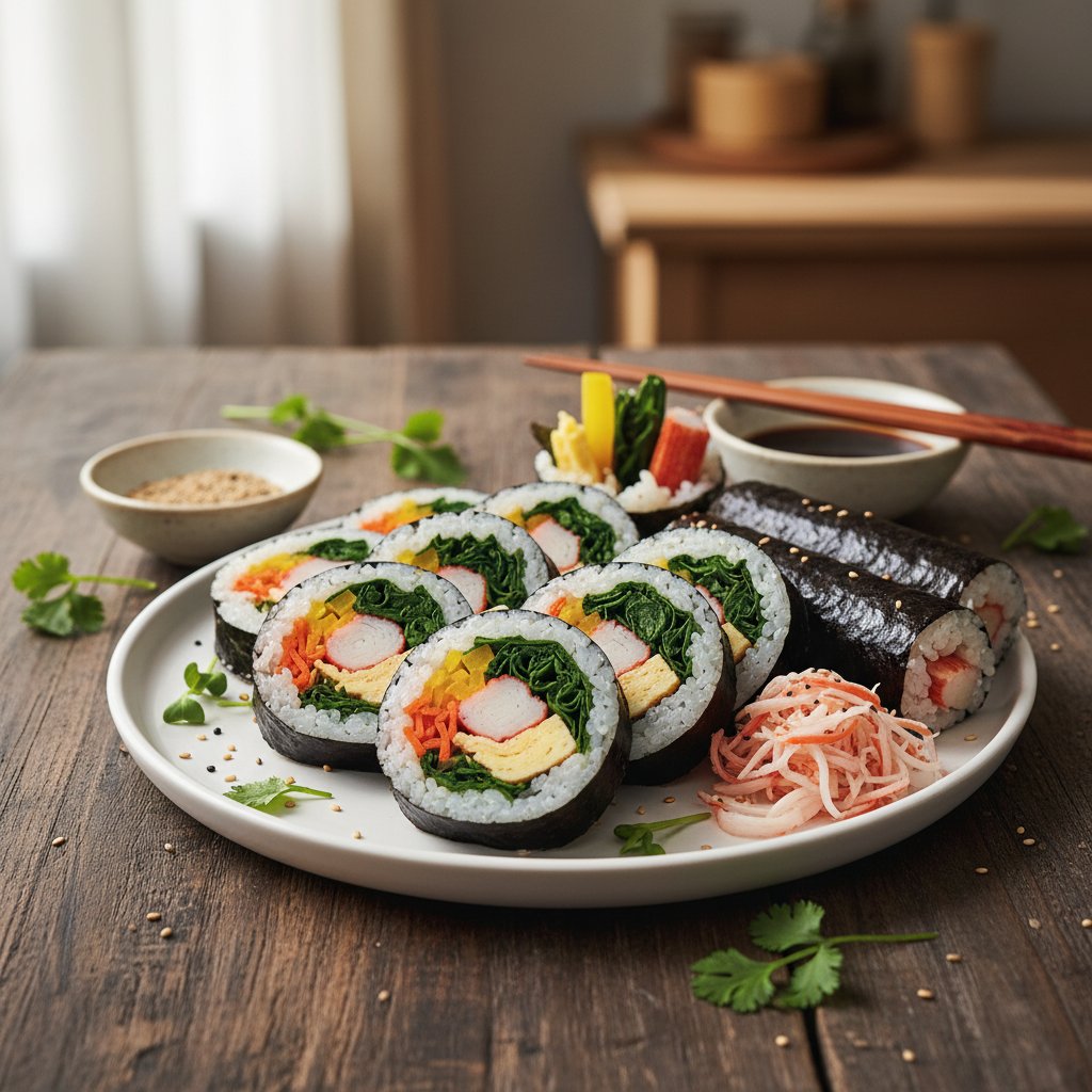 Korean Gimbap Rice Rolls with Crab Stick