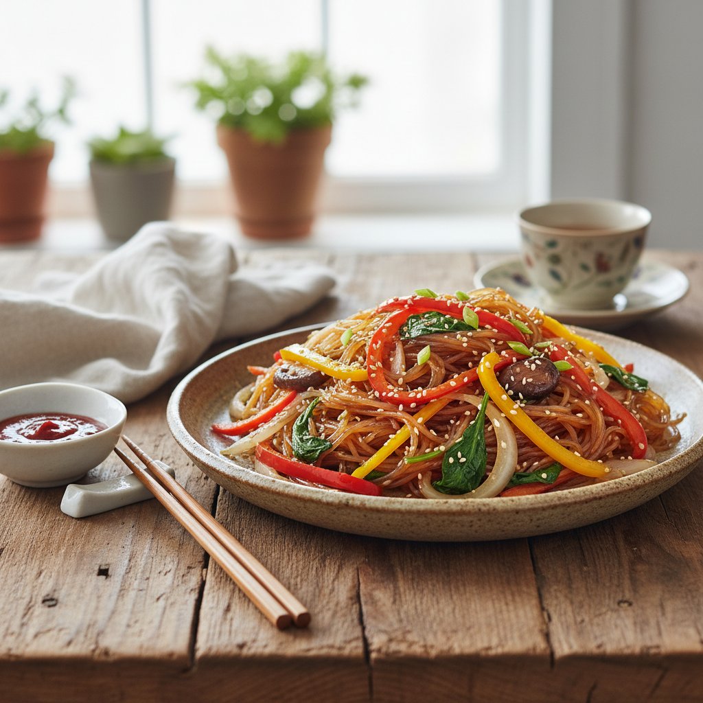 Korean Japchae Glass Noodles with Vegetables