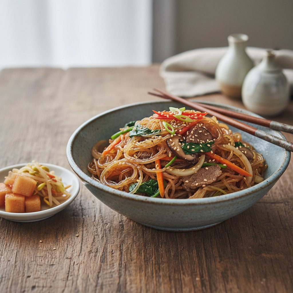 Korean Japchae with Sweet Potato Noodles